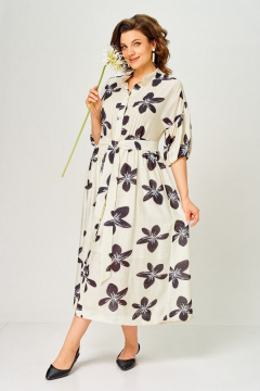 Платье Милора-стиль 1451 молочный/темные цветы - фото 1