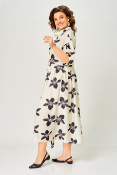 Платье Милора-стиль 1451 молочный/темные цветы - фото 3