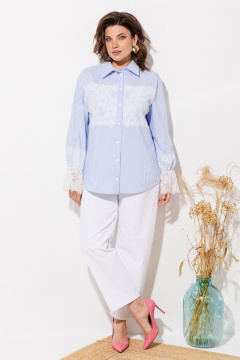 Блуза ANASTASIA MAK 1352 голубой+полоска - фото 3