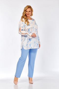 Блуза Элль-стиль 2454а бежевый_голубой - фото 3