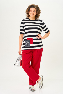 Брюки, футболка Michel chic 1452 красный/полоска - фото 1