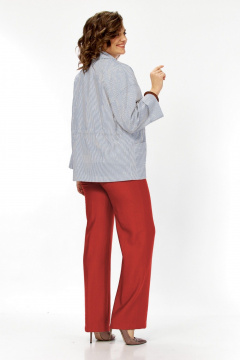 Брюки, жакет, майка Милора-стиль 1449 синяя_полоска+красный - фото 2