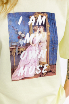 Брюки, футболка PiRS 6861 желтый с принтом «i am my own muse»+ белый - фото 3