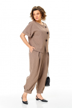 Костюм летний женский из льна: жакет и брюки Michel chic 1337/1 коричневый - фото 4