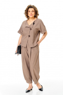 Костюм летний женский из льна: жакет и брюки Michel chic 1337/1 коричневый - фото 3