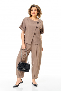 Костюм летний женский из льна: жакет и брюки Michel chic 1337/1 коричневый - фото 2