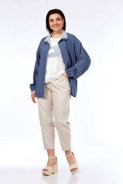 Блуза, брюки, ветровка Lady Style Classic 2968 голубой_с_бежевый - фото 3