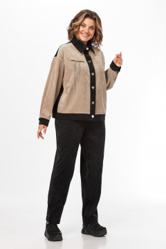 Брюки, рубашка Ольга Стиль С-1059 черный-беж - фото 2