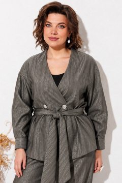 Брючный костюм с жакетом на поясе свободного кроя ANASTASIA MAK 1346 серый - фото 3