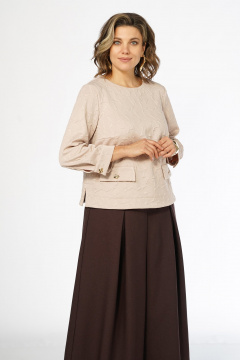 Блуза, брюки Alani Collection 2673 молочный-коричневый - фото 5