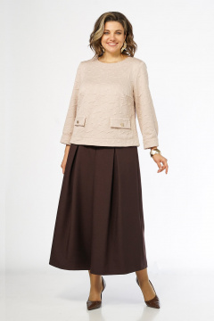 Костюм 2-ка с блузоном и брюками-кюлотами Alani Collection 2673 молочный-коричневый - фото 5