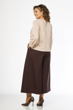 Костюм 2-ка с блузоном и брюками-кюлотами Alani Collection 2673 молочный-коричневый - фото 2