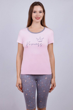 Домашняя пижама майка с принтом и шорты с высокой посадкой Verally 395-1 принцесса - фото 1