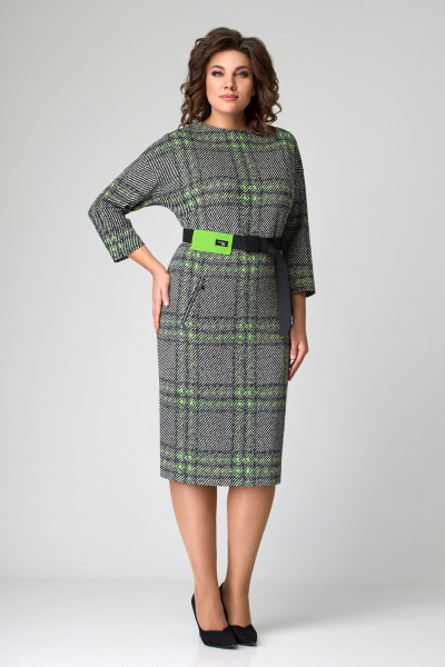 Платье, пояс Мишель стиль 1095 серо-зеленый - фото 1