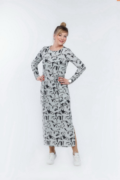 Платье YFS 154 серый+принт - фото 1
