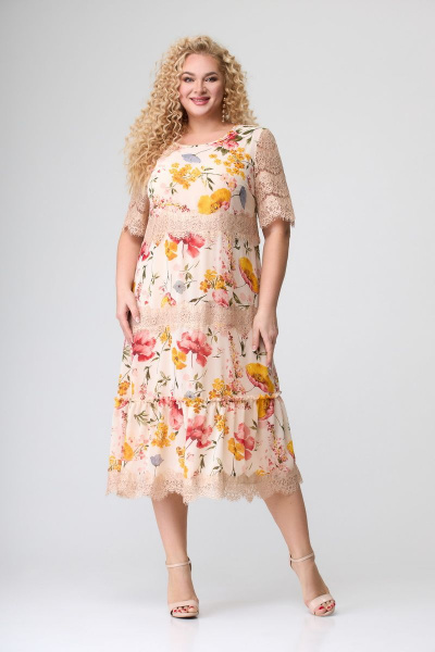 Платье Svetlana-Style 1505 бежевый+цветы - фото 1