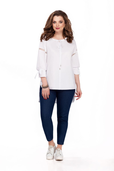 Блуза, брюки TEZA 164 белый+джинс - фото 1