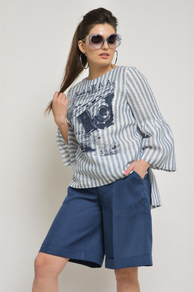 Блуза, шорты MALI 764 полоска+синий - фото 4