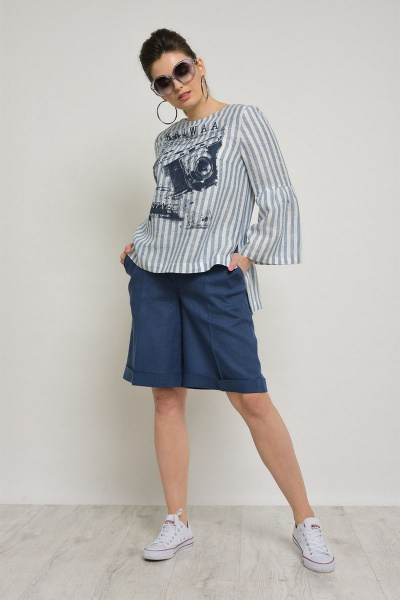 Блуза, шорты MALI 764 полоска+синий - фото 2