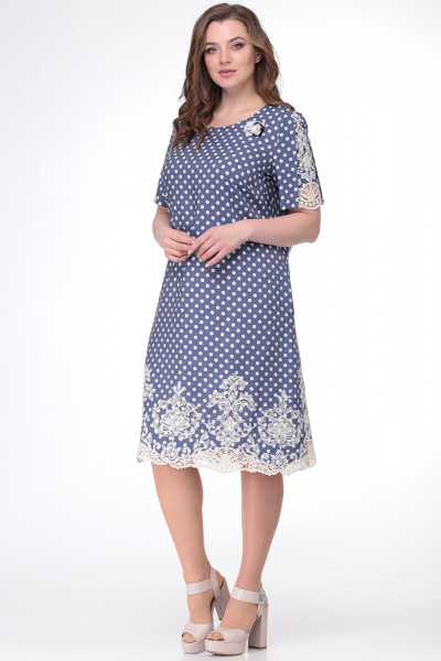 Платье LadisLine 1087 сине-молочный - фото 1