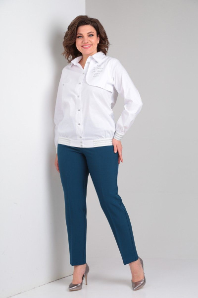 Блуза, брюки Vilena 868 белый+синий_графит - фото 1