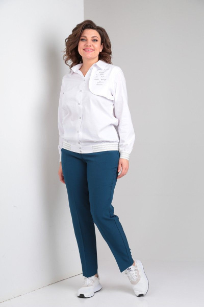 Блуза, брюки Vilena 868 белый+синий_графит - фото 6
