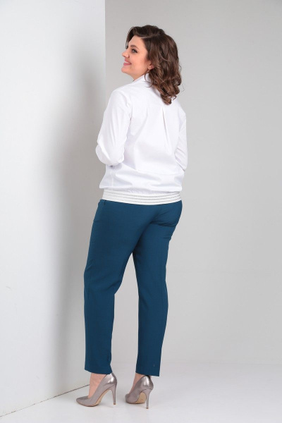 Блуза, брюки Vilena 868 белый+синий_графит - фото 4
