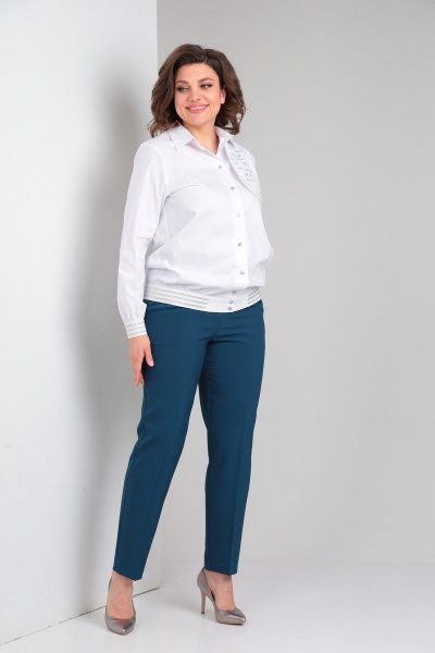 Блуза, брюки Vilena 868 белый+синий_графит - фото 2
