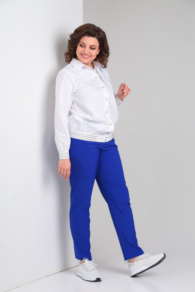 Блуза, брюки Vilena 868 белый+василек - фото 5
