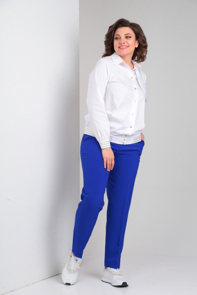 Блуза, брюки Vilena 868 белый+василек - фото 4