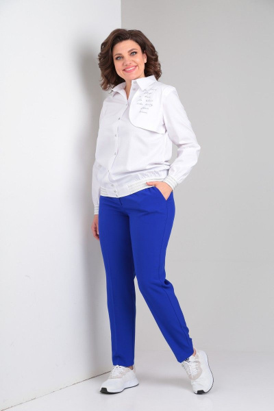 Блуза, брюки Vilena 868 белый+василек - фото 2