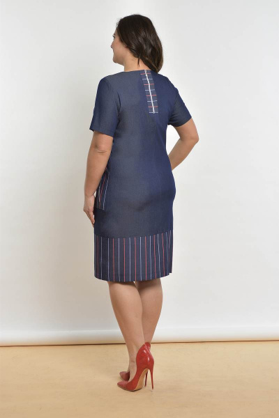 Платье Lady Style Classic 1482 синий_джинс+красная_полоска - фото 2