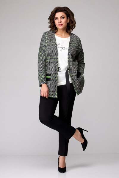 Блуза, брюки, жакет Мишель стиль 1100-1 черно-зеленый - фото 6