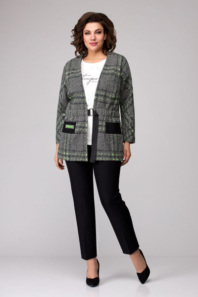Блуза, брюки, жакет Мишель стиль 1100-1 черно-зеленый - фото 1