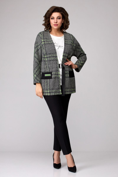 Блуза, брюки, жакет Мишель стиль 1100-1 черно-зеленый - фото 5