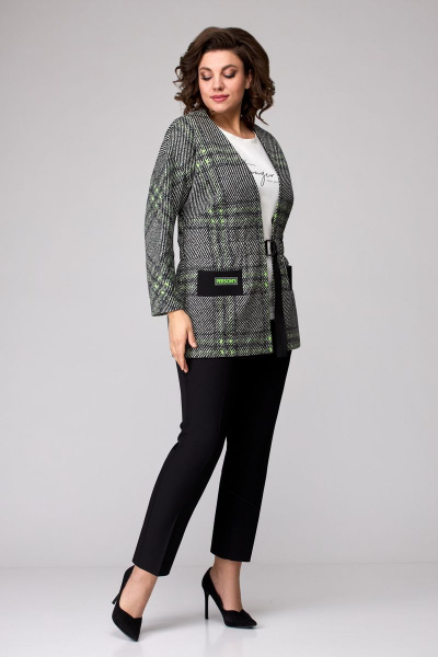 Блуза, брюки, жакет Мишель стиль 1100-1 черно-зеленый - фото 4