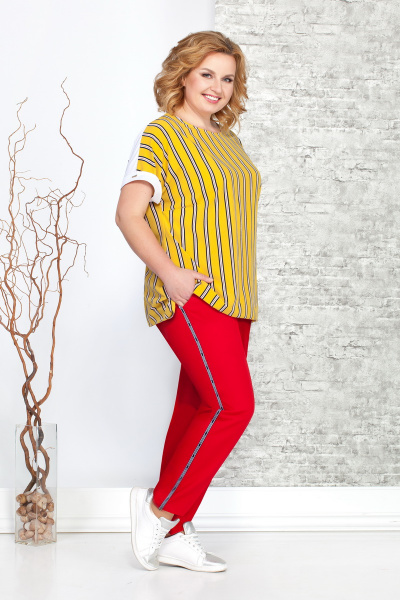 Блуза, брюки Ивелта плюс 2883 желтый+красный - фото 1