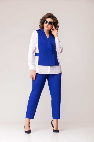 Блуза, брюки EVA GRANT 7148 сине-белый - фото 3