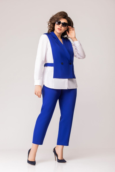 Блуза, брюки EVA GRANT 7148 сине-белый - фото 1