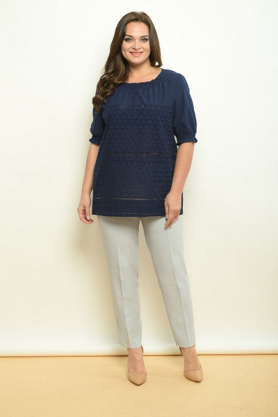 Блуза, брюки Lady Style Classic 1388 синий+серый - фото 1