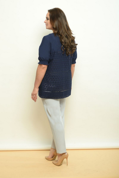 Блуза, брюки Lady Style Classic 1388 синий+серый - фото 2