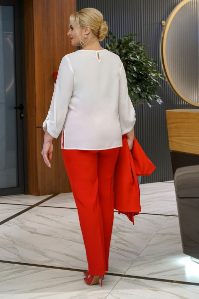 Блуза, брюки, жилет Alani Collection 1858 красный+молочный - фото 7
