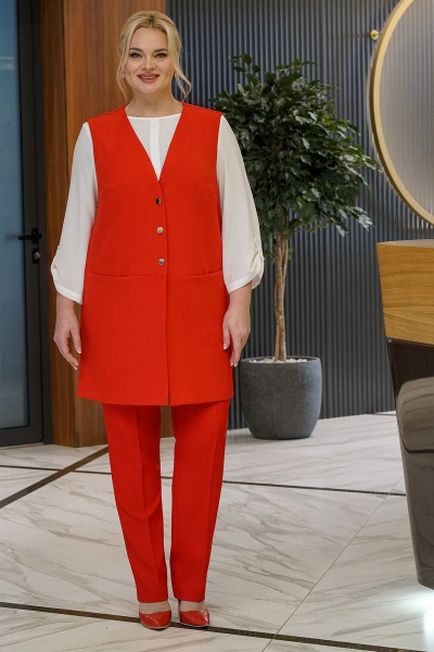 Блуза, брюки, жилет Alani Collection 1858 красный+молочный - фото 2