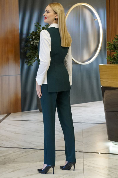 Блуза, брюки, жилет Alani Collection 1760 темно-зеленый+белый - фото 5