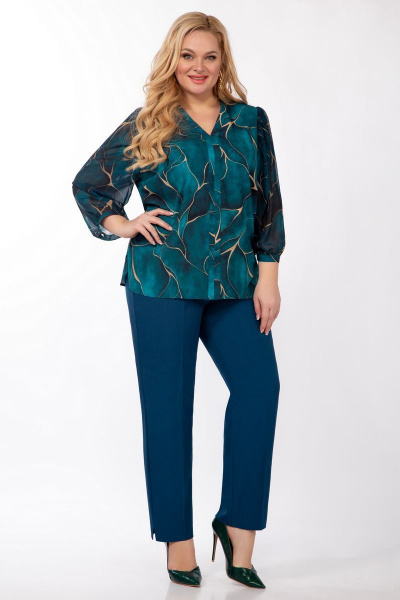 Блуза, брюки Элль-стиль 2192 темно-бирюзовый - фото 2