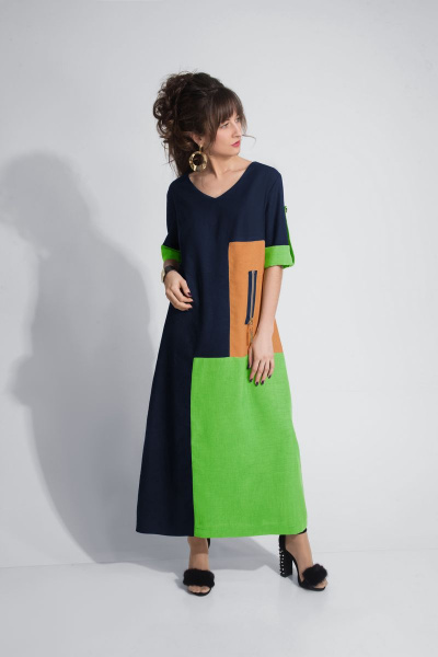 Платье ElPaiz 403 т.синий+оранж+салат - фото 1