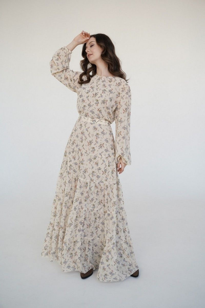 Платье BARBARA В153 бежевый/цветы - фото 6