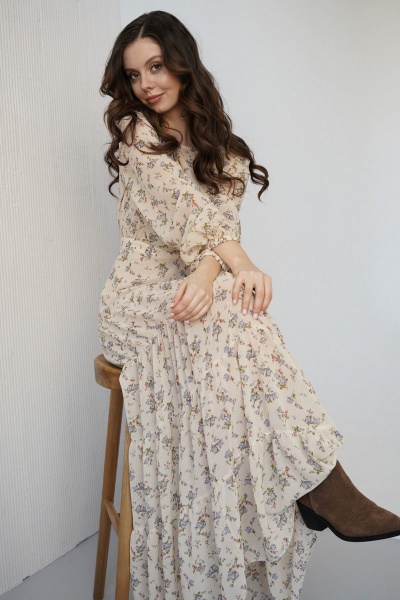 Платье BARBARA В153 бежевый/цветы - фото 5