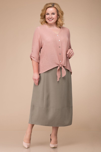Туника, юбка Линия Л А-1735 пыльно-розовый/хаки - фото 1