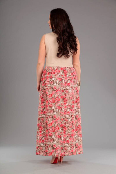 Жакет, платье Liona Style 487 бежевый+красные_цветы - фото 4